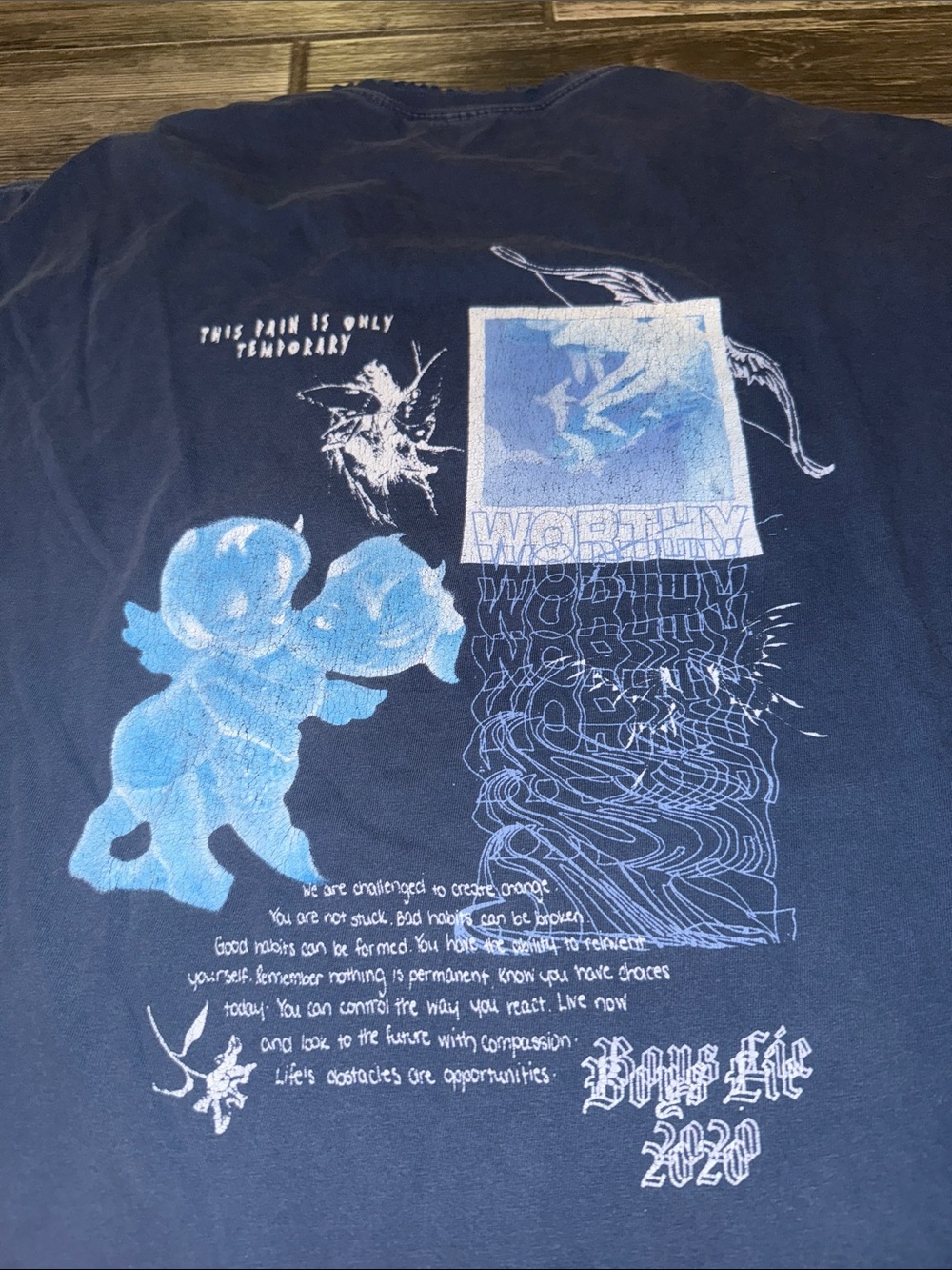 Boys Lie Navy Blue Graphic Tee with Light Blue Cherub Design one size